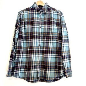 Eddie Bauer Mens Blue and Red 100% Cotton Button Up Flannel Size Medium
